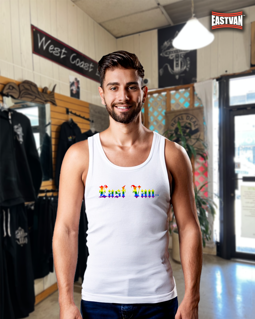 ev rainbow white tank